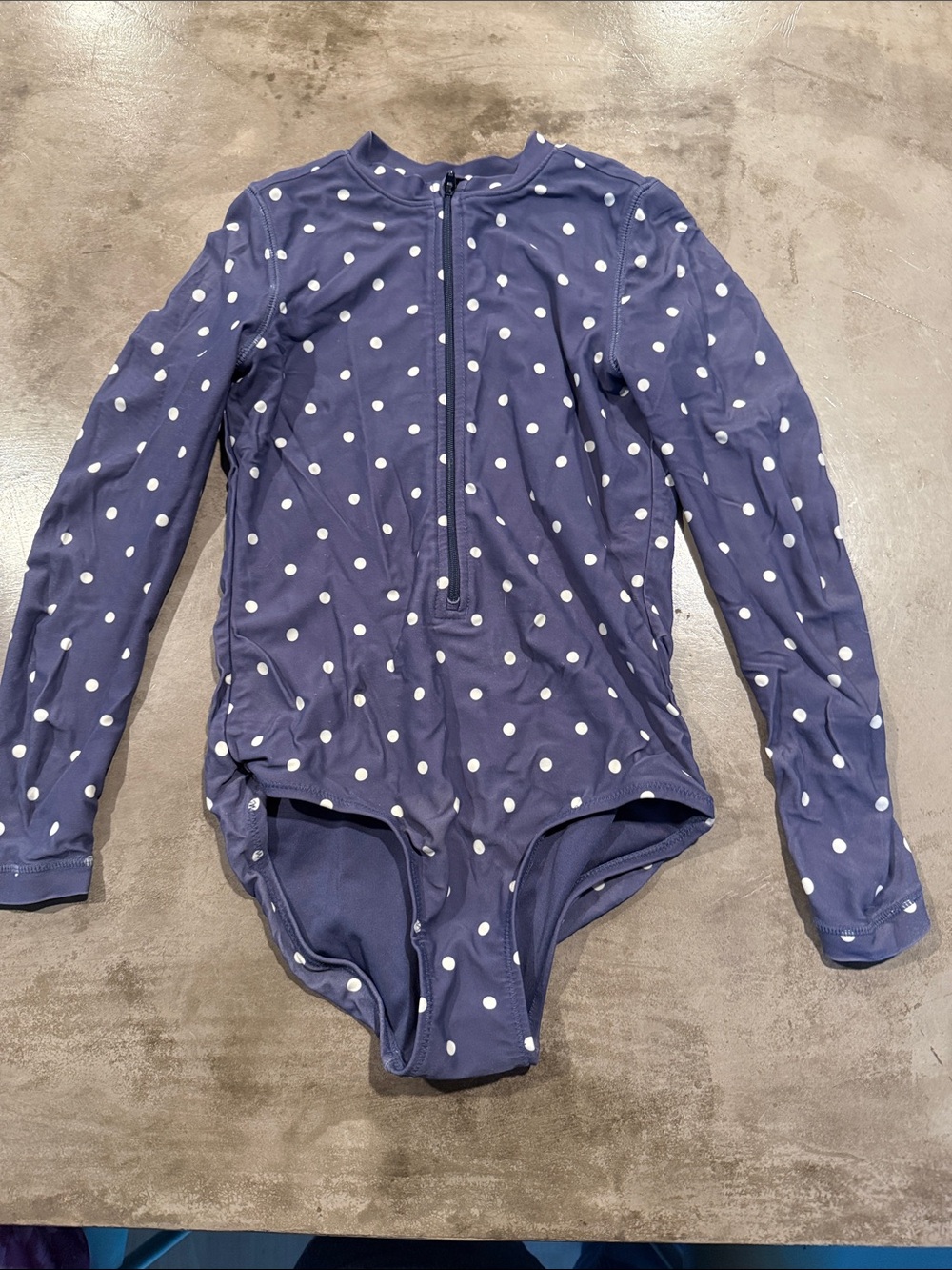 Primary Navy Blue Polka Dot Long-Sleeve One-Piece Swimsuit